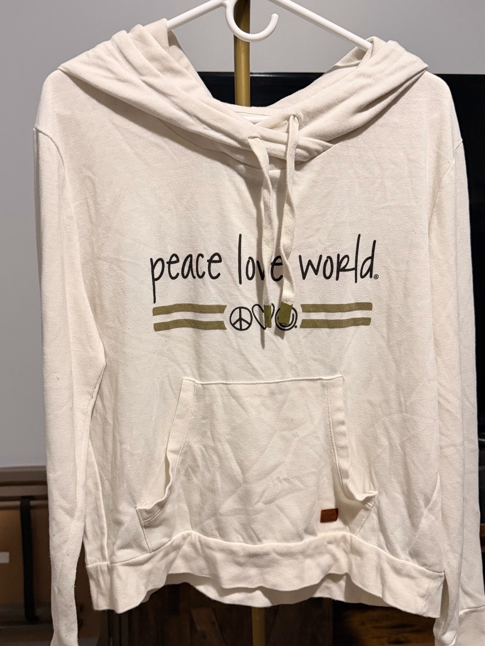 Peace Love World Cream Logo Hooded Pullover